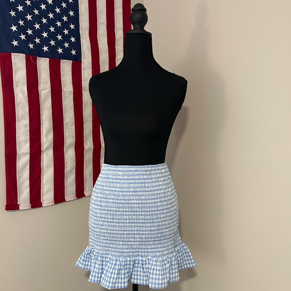 Blue Gingham Ruffle Skirt